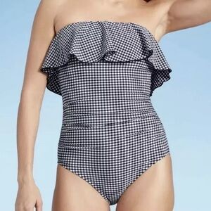 Kona Sol Gingham Ruffle One Piece Bathing Suit